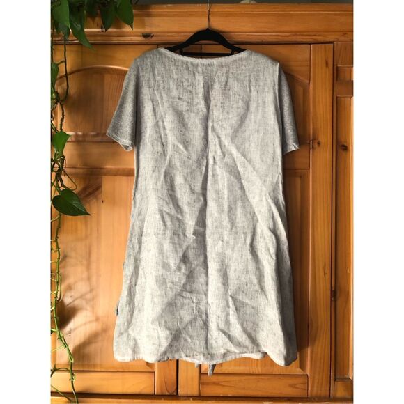 “Muza Poland Linen Dress – Gray, Short Sleeve, Artistic Knit Details (M - Picture 8 of 14